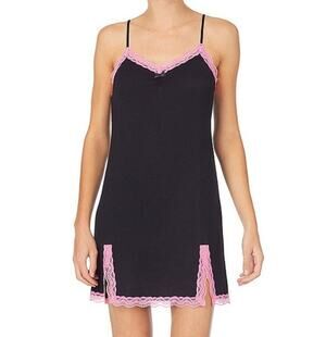 Kensie Black & Pink Lace Trim Knit Sleeveless Night Gown Slip Dress Women's XL